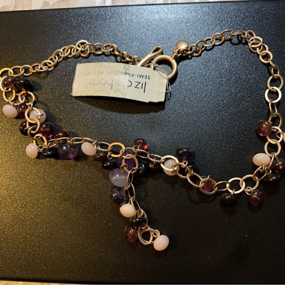 Liz Claiborne Necklace Semi Precious Stones Brushed Gold Tone 20”